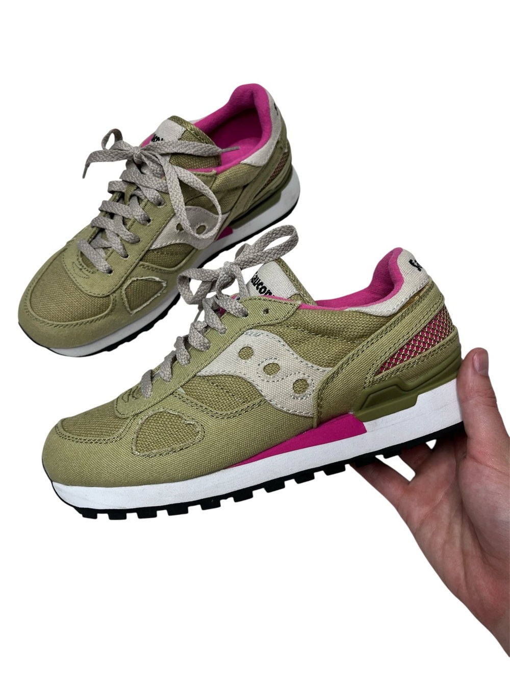 SAUCONY Shadow Original Sneakers Size 7.5 Tan/Pink/Cream